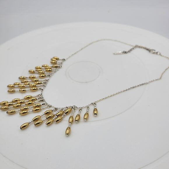 Vintage Napier‎ Metal Barrel Beads Bib Neckleace 19" Gold Silver Tone Dangling - Picture 8 of 12